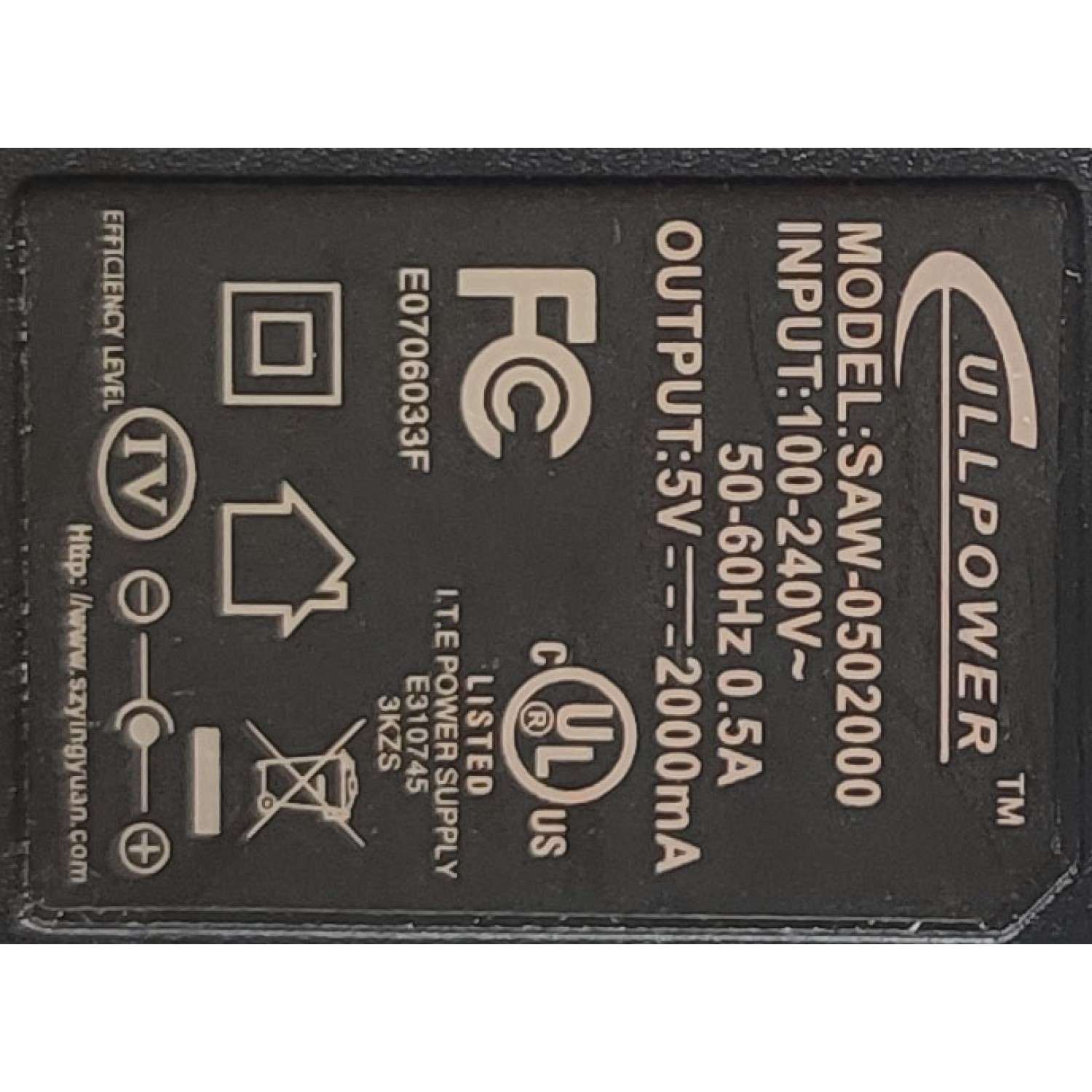 ADAPTADOR AC/DC ULLPOWER / NUMERO DE PARTE SAW-0502000 / INPUT: 100-240V AC 50-60HZ 0.5A / OUTPUT: 5V DC - 2000ma	 - Imagen 2
